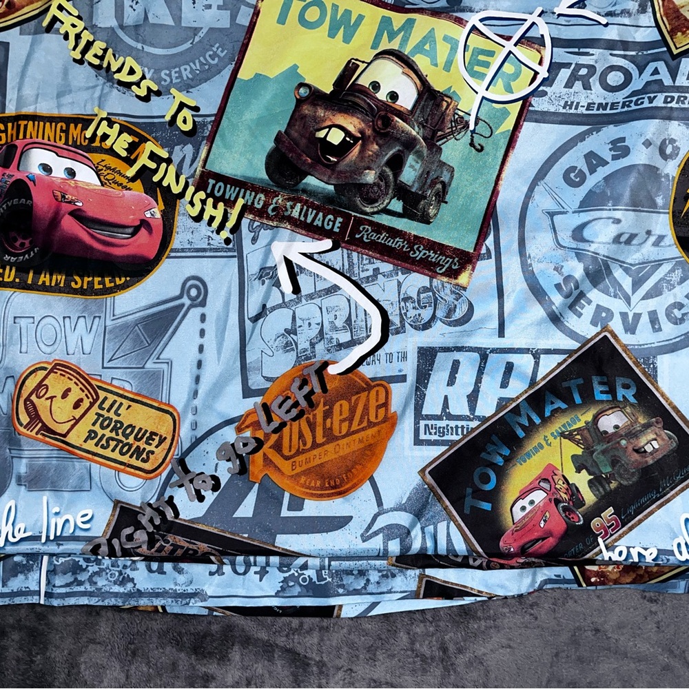 Disney Cars  2 pc Sheet Set Lightning McQueen Mater Fitted & Flat - Picture 3 of 9